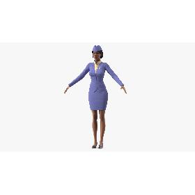 3D Light Skin Black Stewardess Neutral Pose